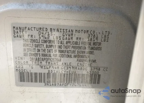 2015 Nissan Sentra S from USA, damaged, VIN 3N1AB7AP0FY267644